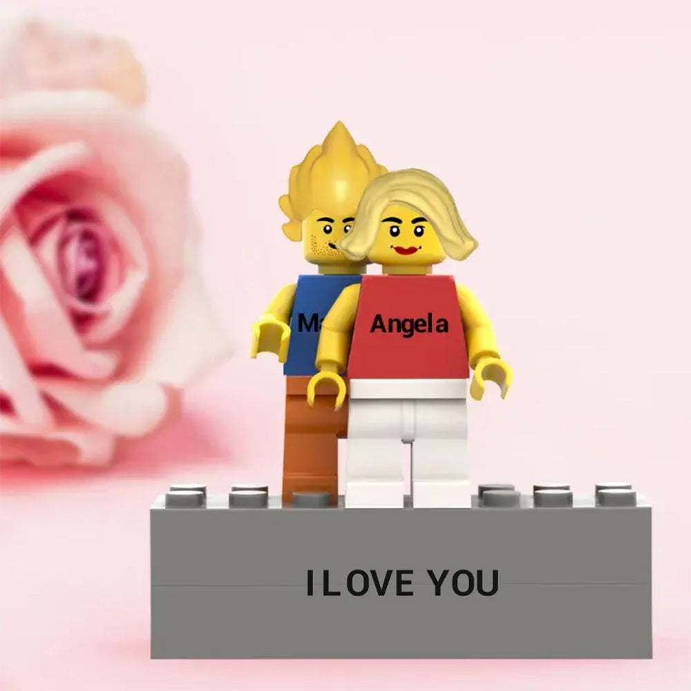 Custom Couple Minifig Personalized Minifig With Engraved Base and Display Box Gift For Lovers On Valentine's Day