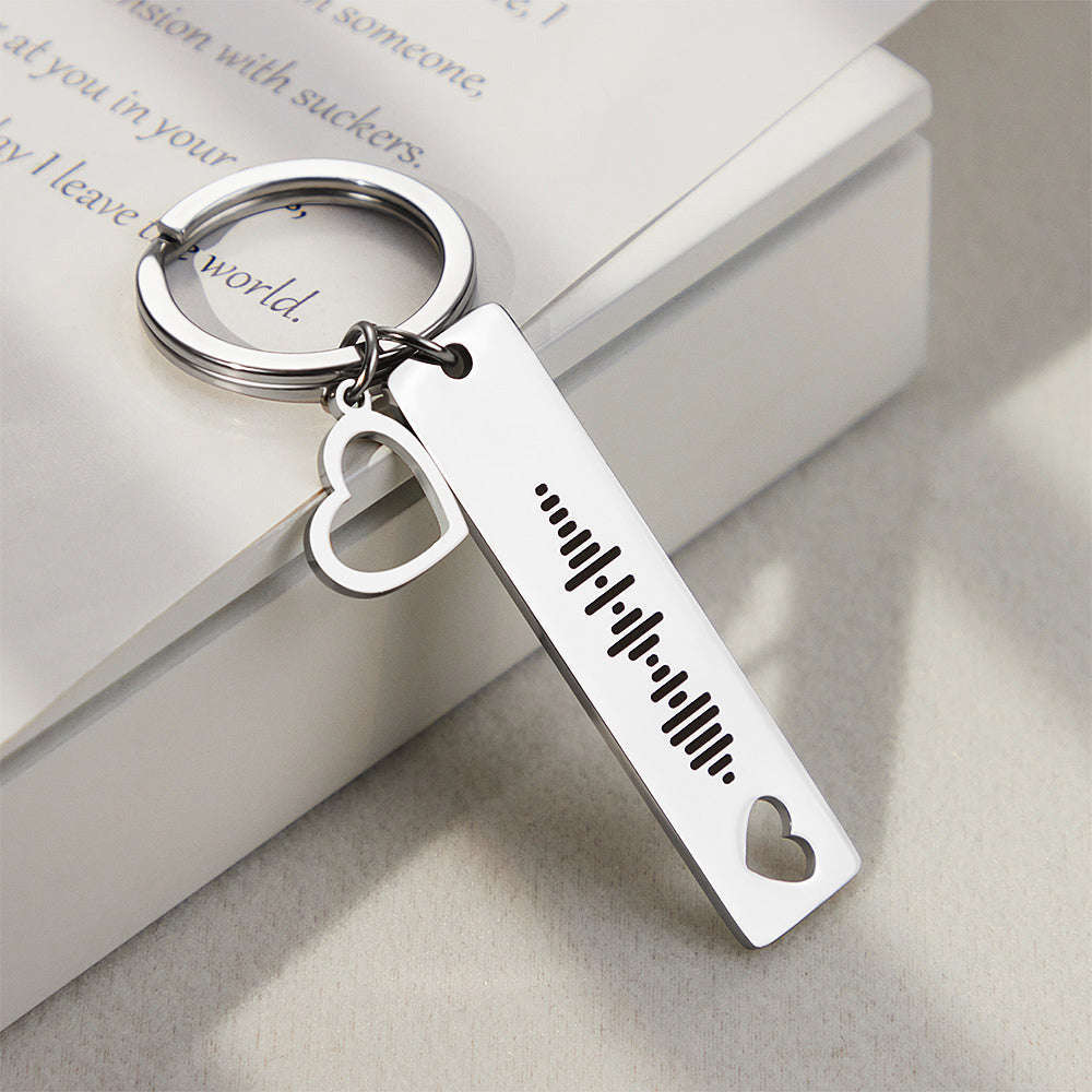 Personalized Scannable Music Code Keychain with Heart Pendant