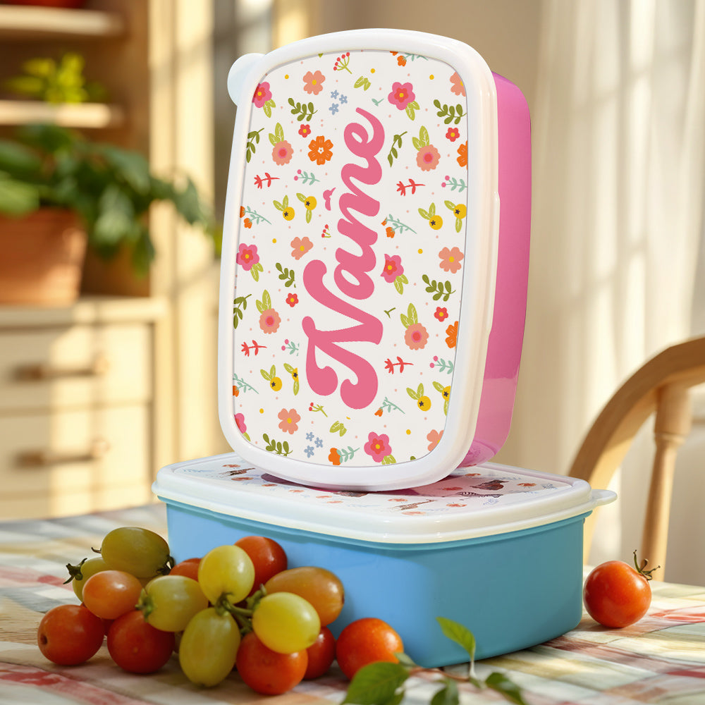 Personalized Cute Lunch Box with Name Colourful Flowers Lunch Box Birthday Gift for Kids