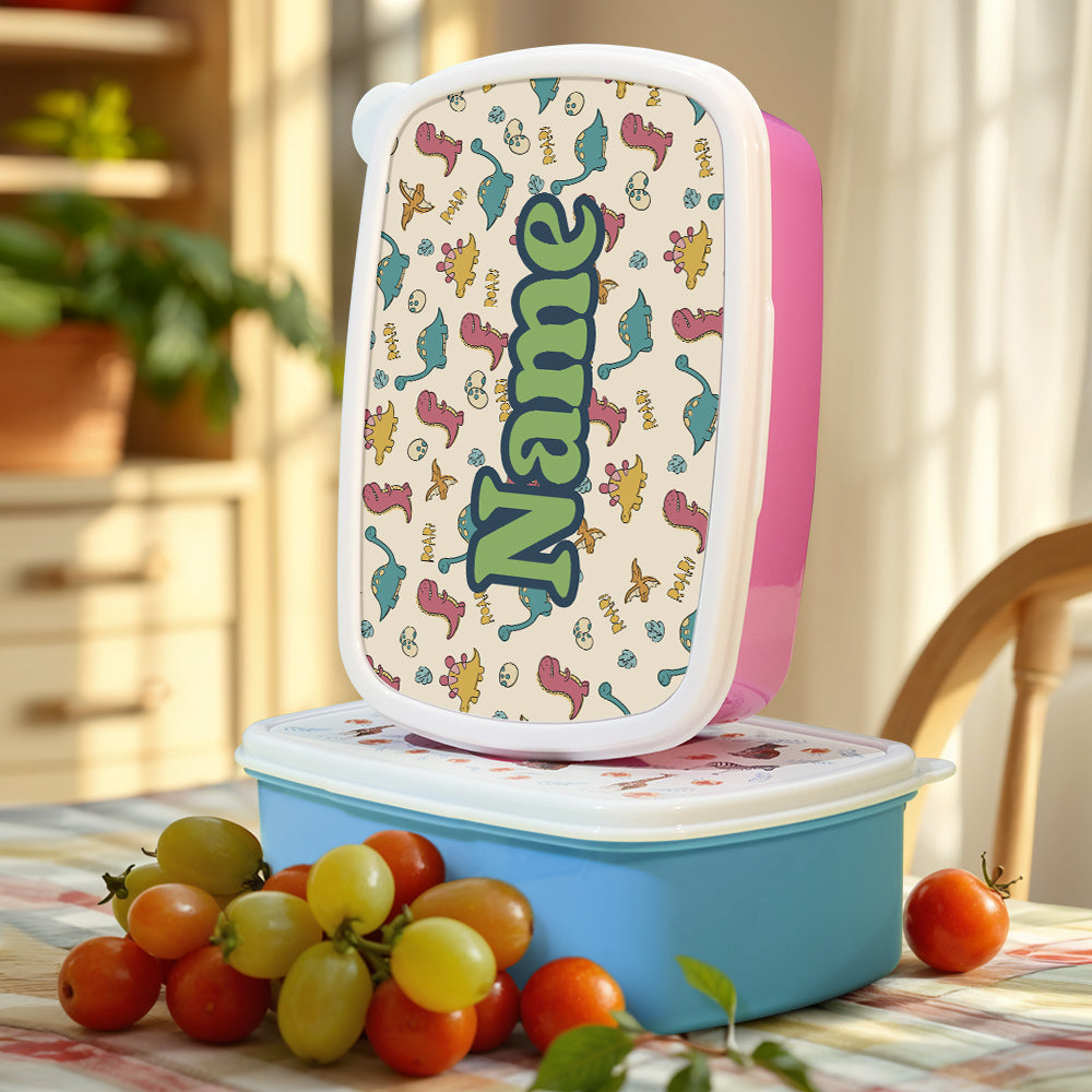 Personalized Cute Dinosaur Print Lunch Box with Name Birthday Gift for Kids