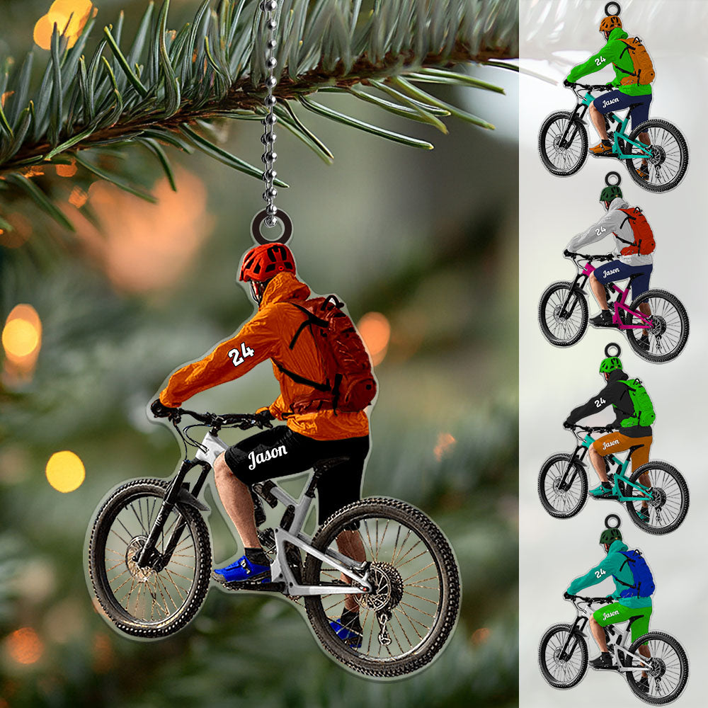 Personalized Mountain Biking Ornament with Name Acrylic Biker Ornament Gift for Cycling Lover