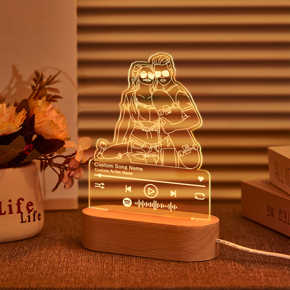 Custom Portrait Night Light Music Line Art Photo Lamp Gift for Lover