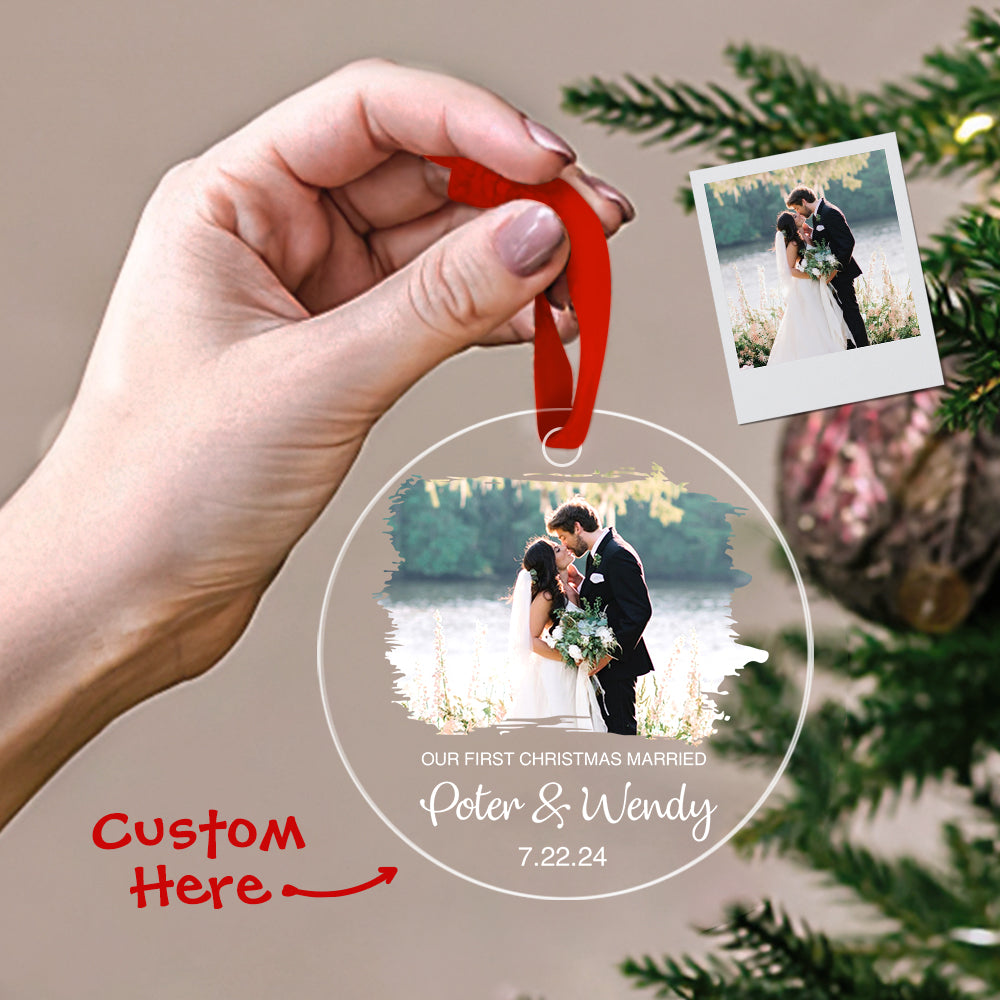 Personalized First Christmas Married Ornament with Photo Christmas Ornament Gift for Couples