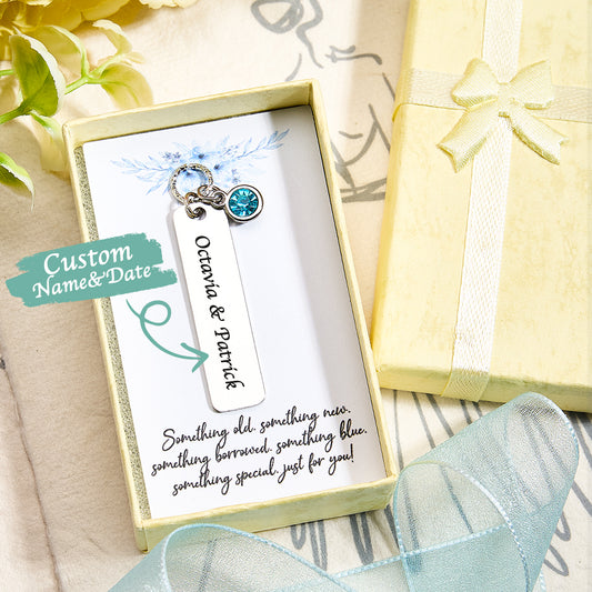 Personalized Bridal Bouquet Charm with Engraved Text and Card Something Blue Wedding Gift for Bride