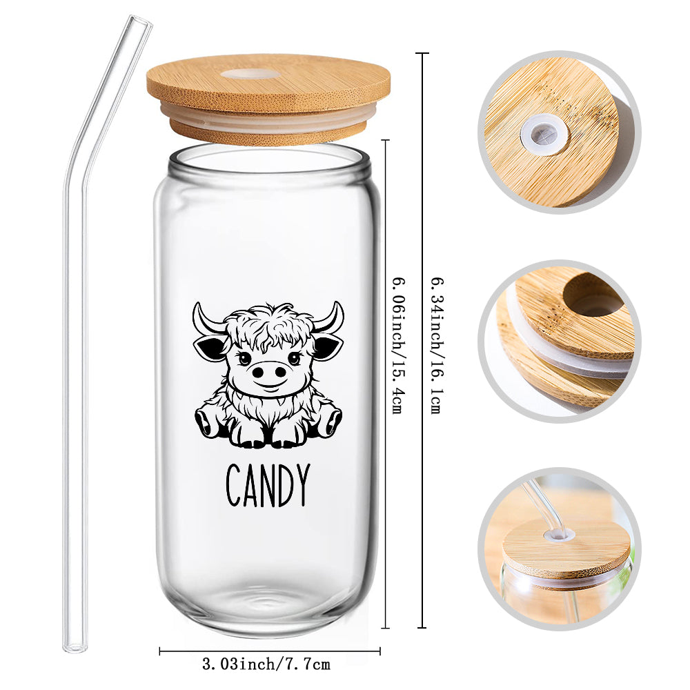 Custom Highland Cow Tumbler with Name Clear Can Glass Gift for Highland Cow Lovers