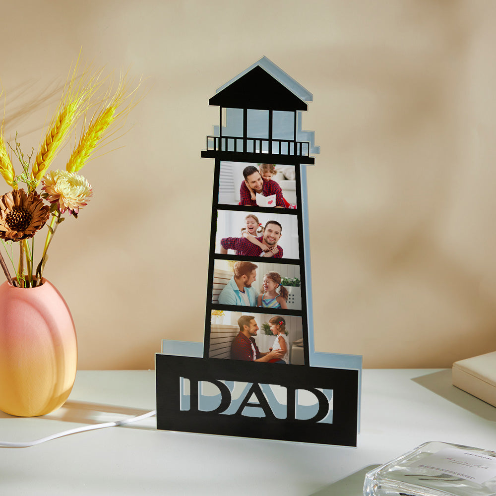 Personalized Photo Lighthouse Night Light LED Lamp - Unique Father's Day Gift