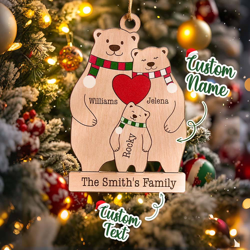 Personalized Family Wooden Bears Ornament Christmas Gift for Family