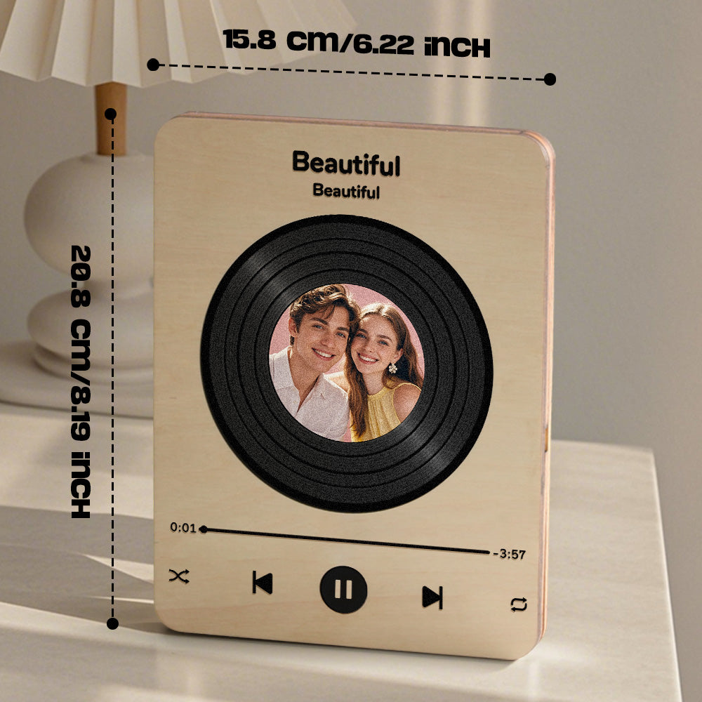 Personalized Photo Wooden Music Record Player Wedding Anniversary Gift for Couples