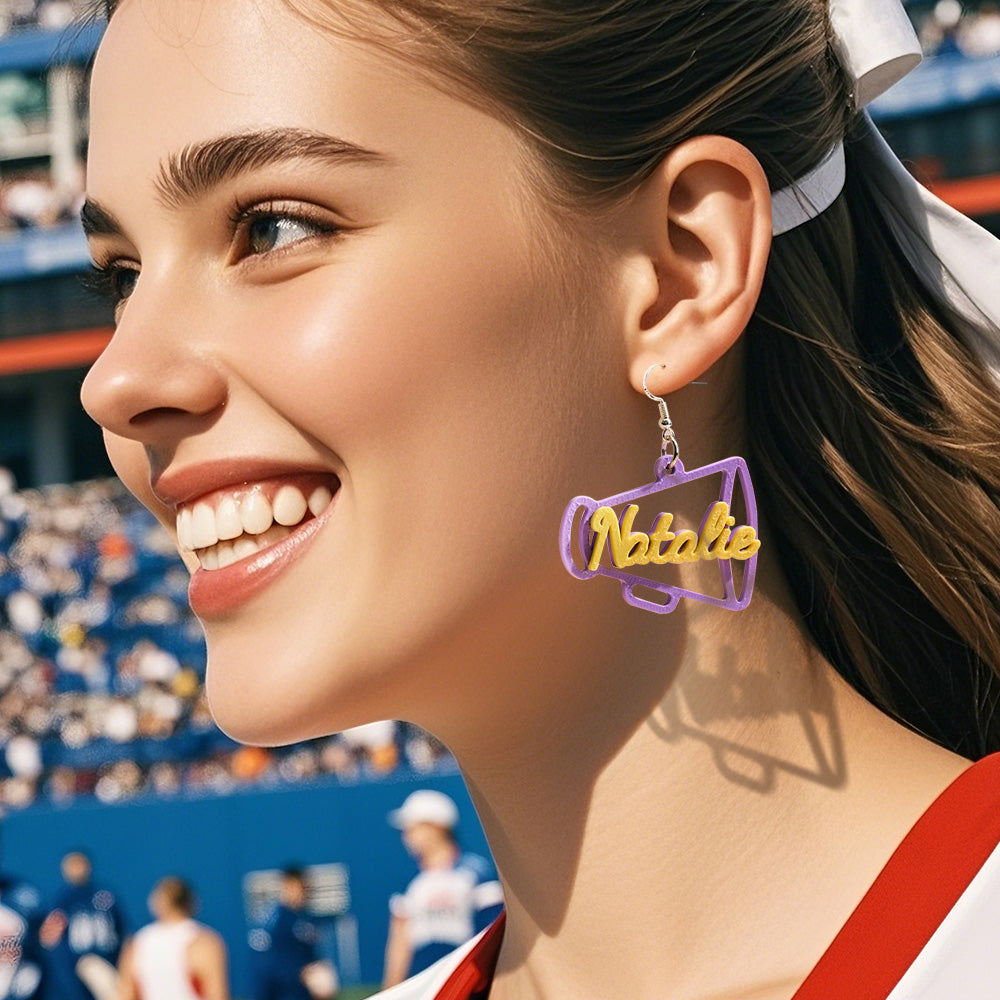 Personalized 3D Printed Earrings Megaphone Earrings with Name Gift for Cheerleading Enthusiasts