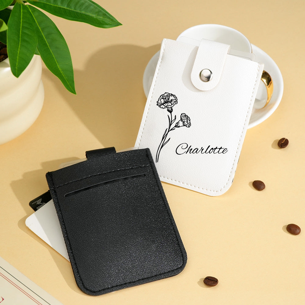 Personalized Birth Flower Wallet with Name Mini Pull-out Card Holder Wallet Gift for Her