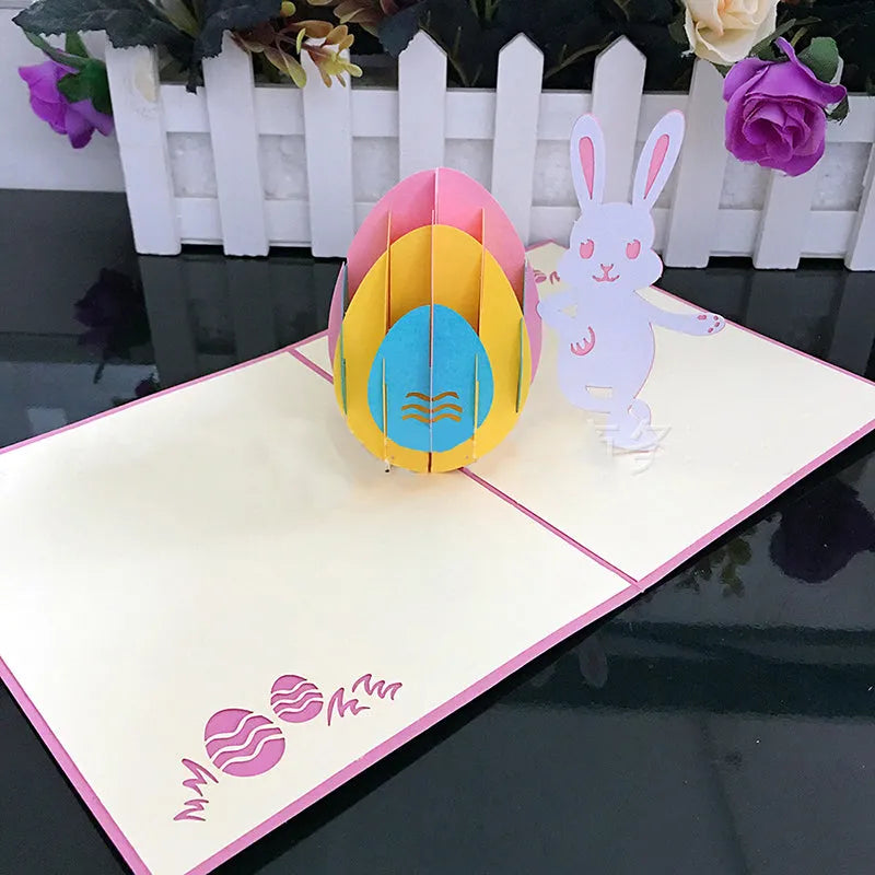 Rabbit and Colored Eggs 3D Greeting Card Creative Easter Three-dimensional Card