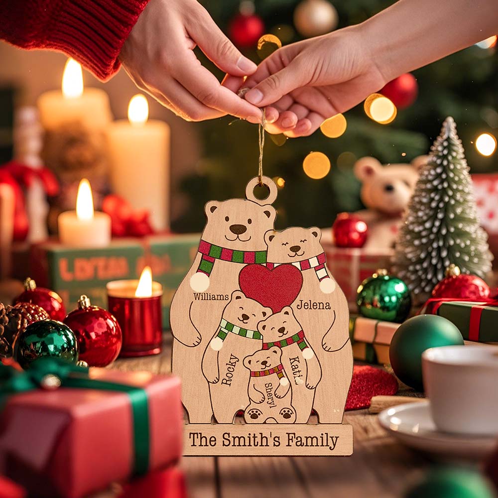 Personalized Family Wooden Bears Ornament Christmas Gift for Family