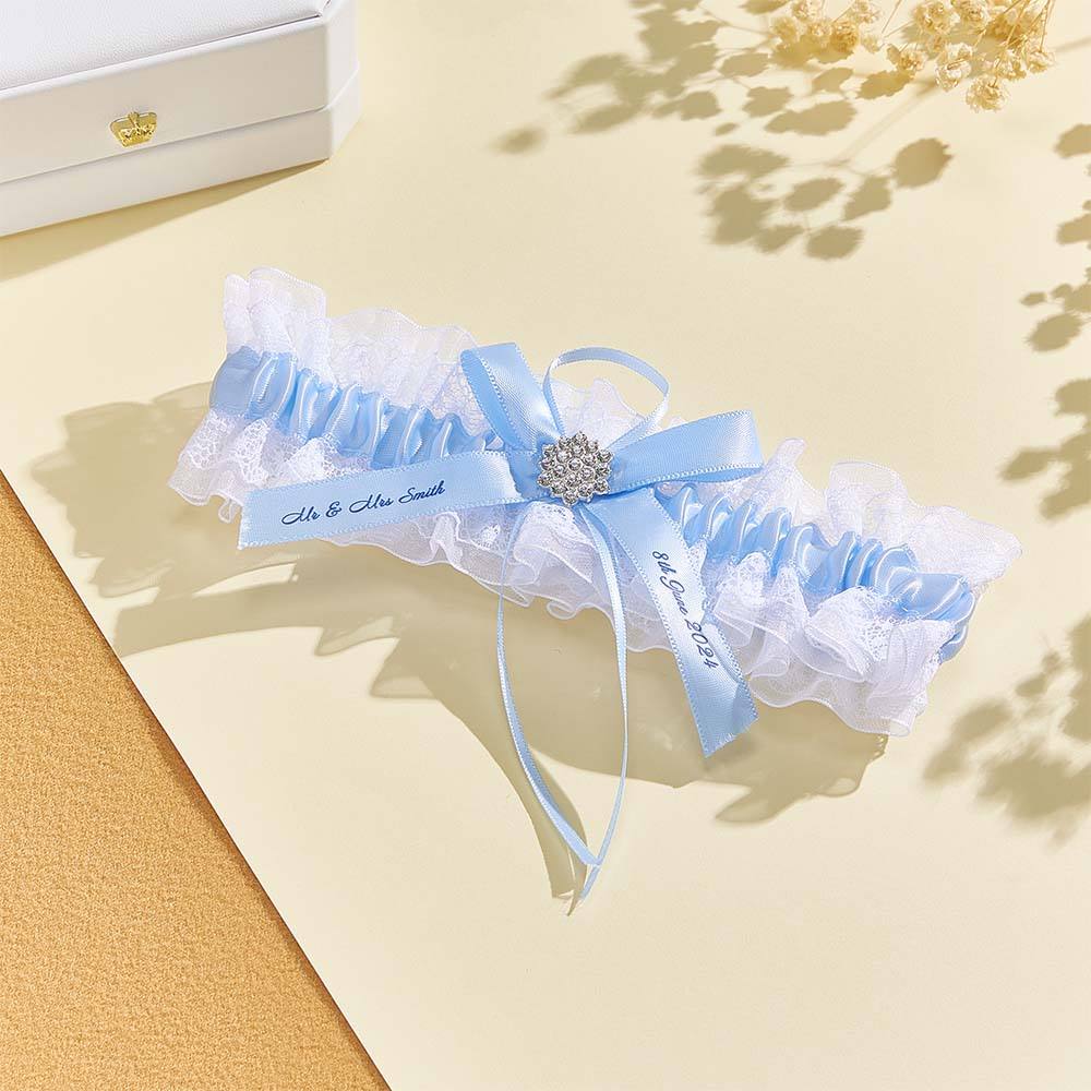 Personalized Wedding Garter with Name and Wedding Date Excellent Gift for the Bride Something Blue