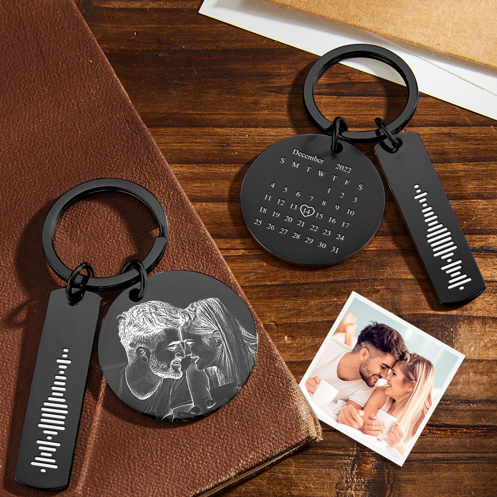 Personalized Engraved Calendar Music Code Metal Keychain