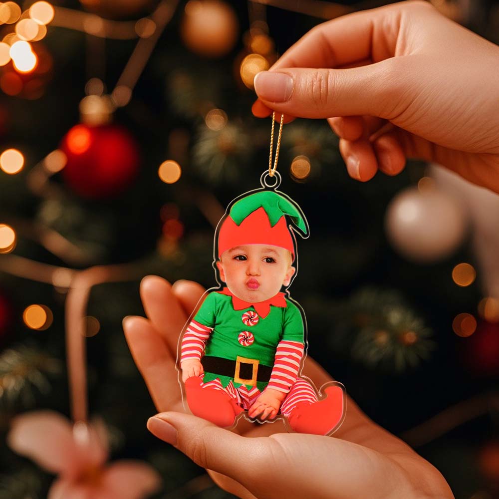 Personalized Baby Elf Ornament Baby Photo First Christmas Ornament Gift for Kids