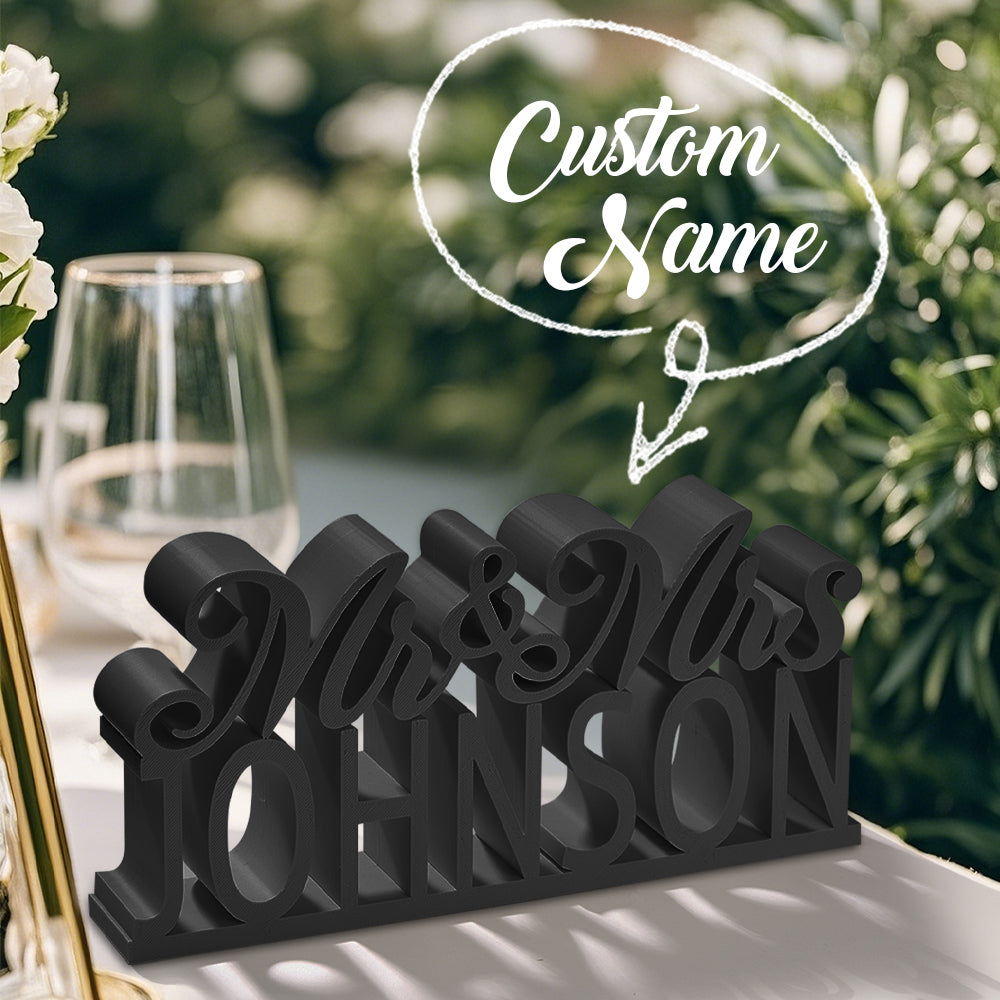 Personalized 3D Printed Mr and Mrs Table Sign Freestanding Last Name Sign Wedding Head Table Decor