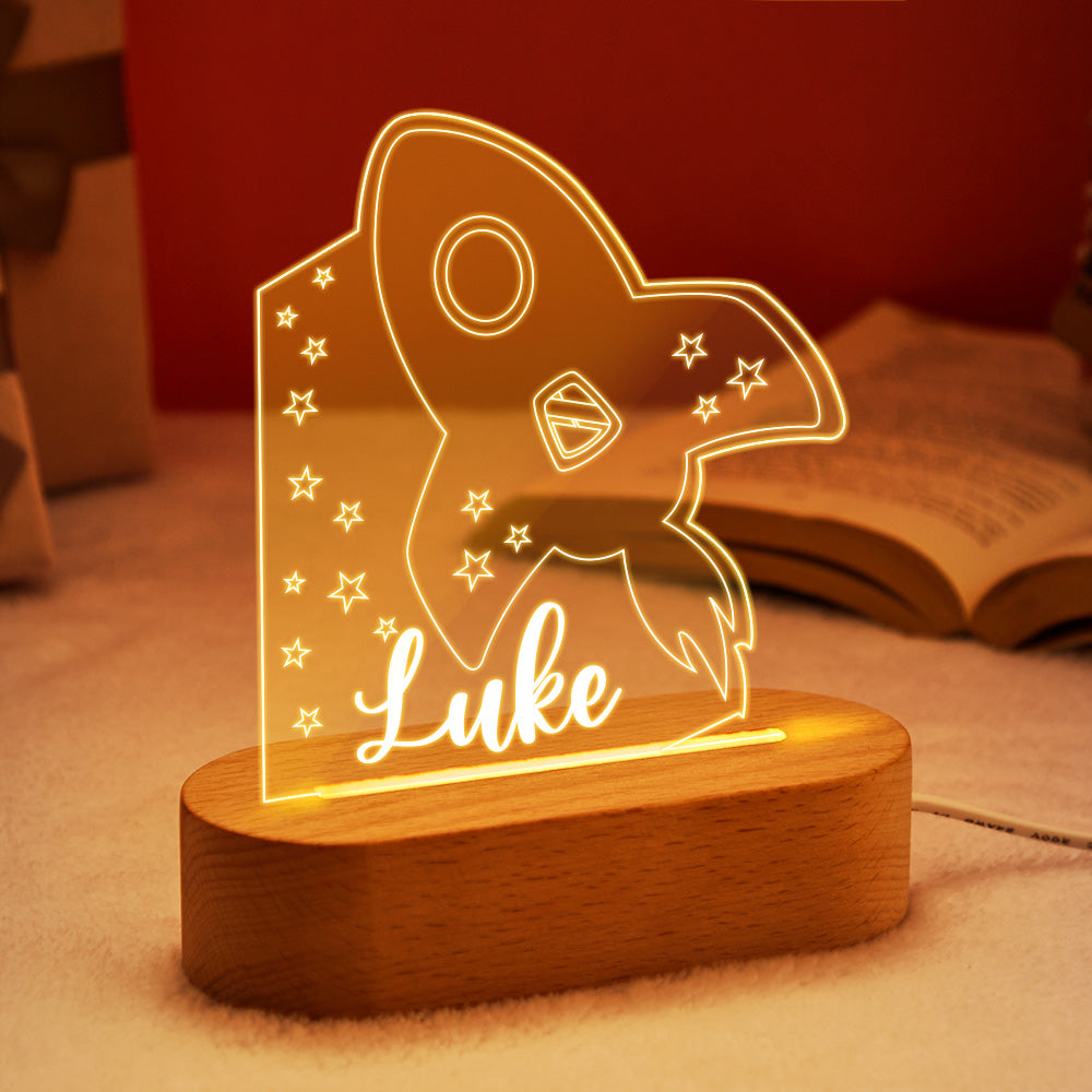 Custom Name Rocket Night Light Kids Child Bedroom Decor Table Lamp