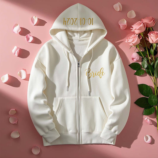 Personalized Mrs Bride Hoodie with Name Zip Up Hoodie Wedding Bridal Shower Gift for Bride