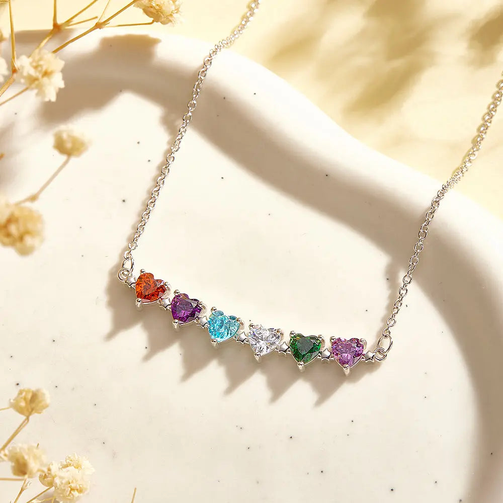 Personalized Heart-Shaped Birthstone Necklace Anniversary Birthday Gift for Her