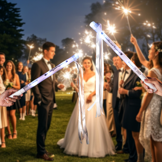 Personalized Light Up LED Stick Wedding Wands with Ribbon Lights Wedding Party Favor