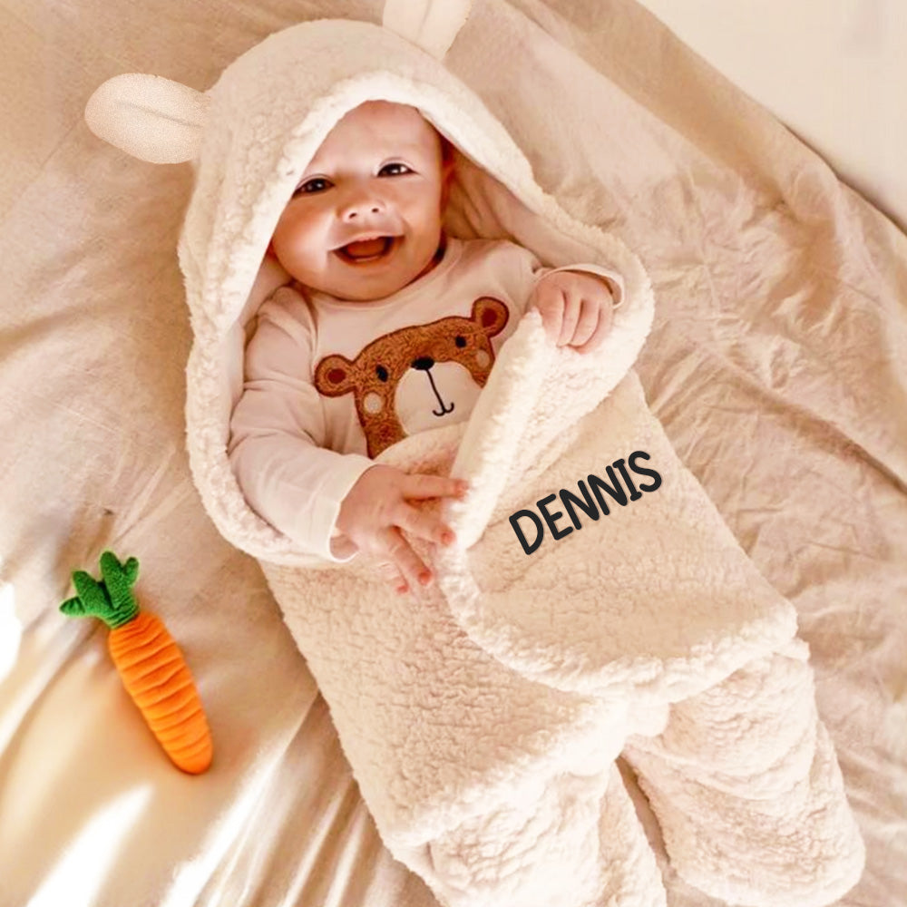 Personalized Bunny Baby Swaddle with Name Infant Sleeping Bag Blanket for Baby Shower Gift