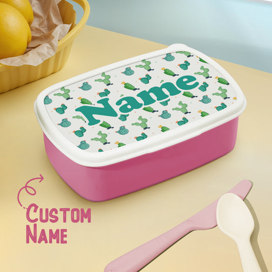 Personalized Name Lunch Box Cute Cartoon Cactus Print Lunch Box Birthday Gift for Kids