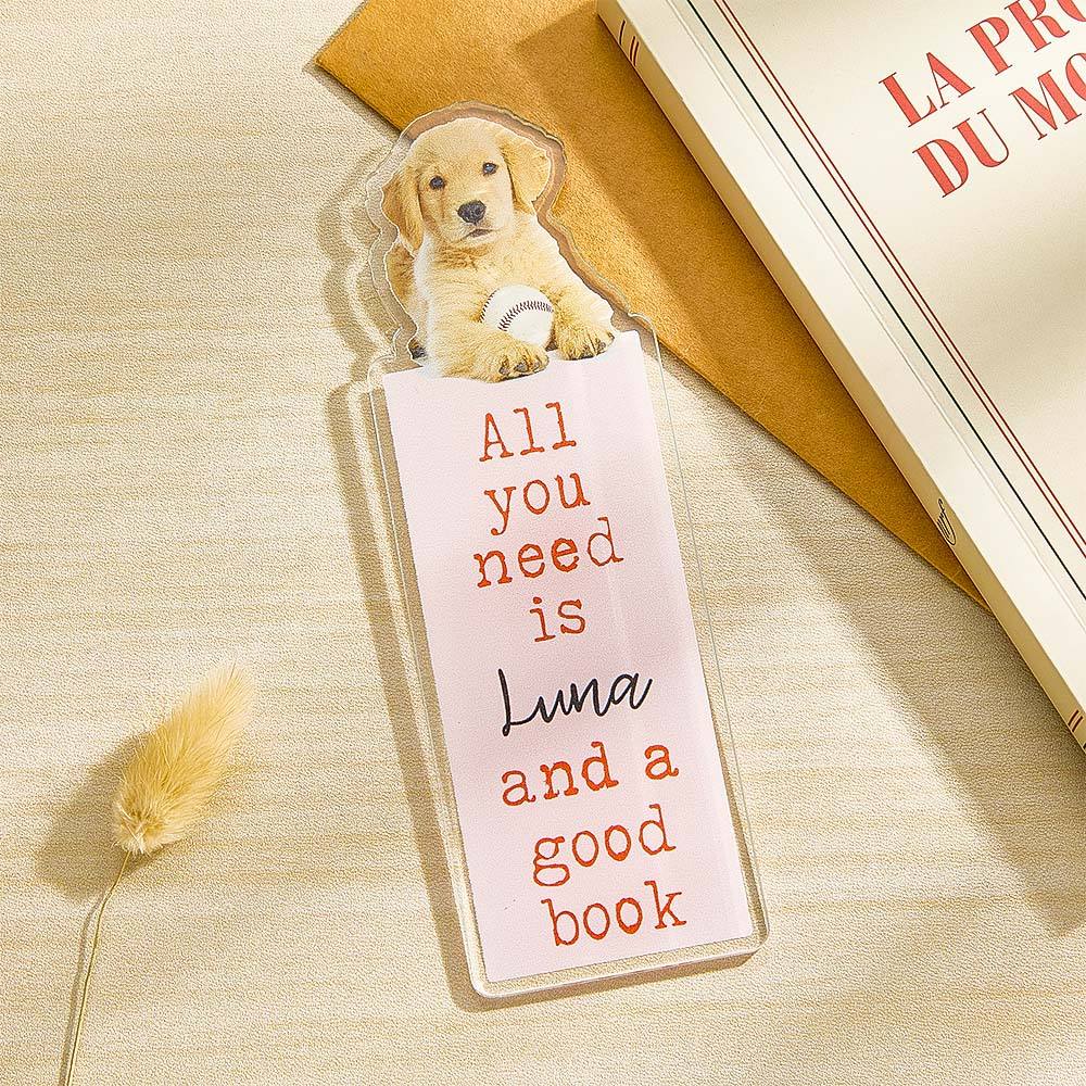 Personalized Acrylic Bookmark with Pet Photo Name Gift for Cat Dog Owner Book Lovers