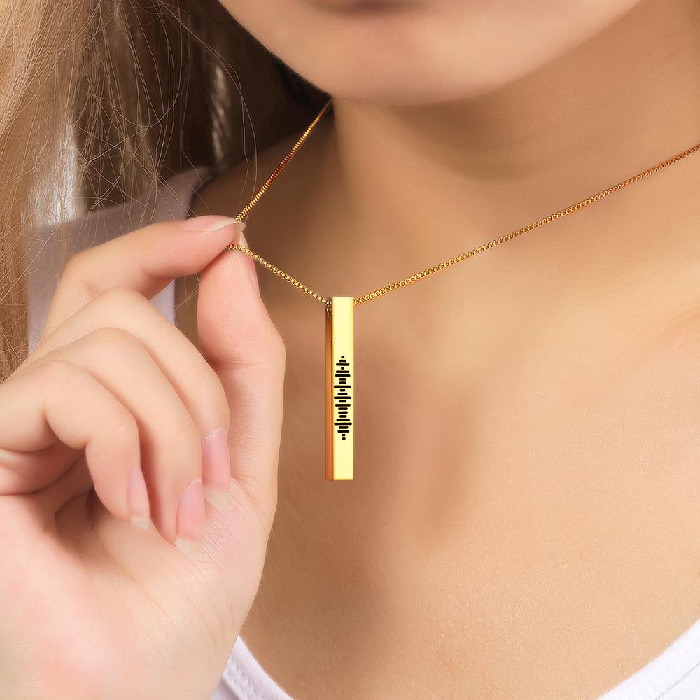 Custom Engraved Stainless Steel Scannable Music 3D Vertical Bar Necklace