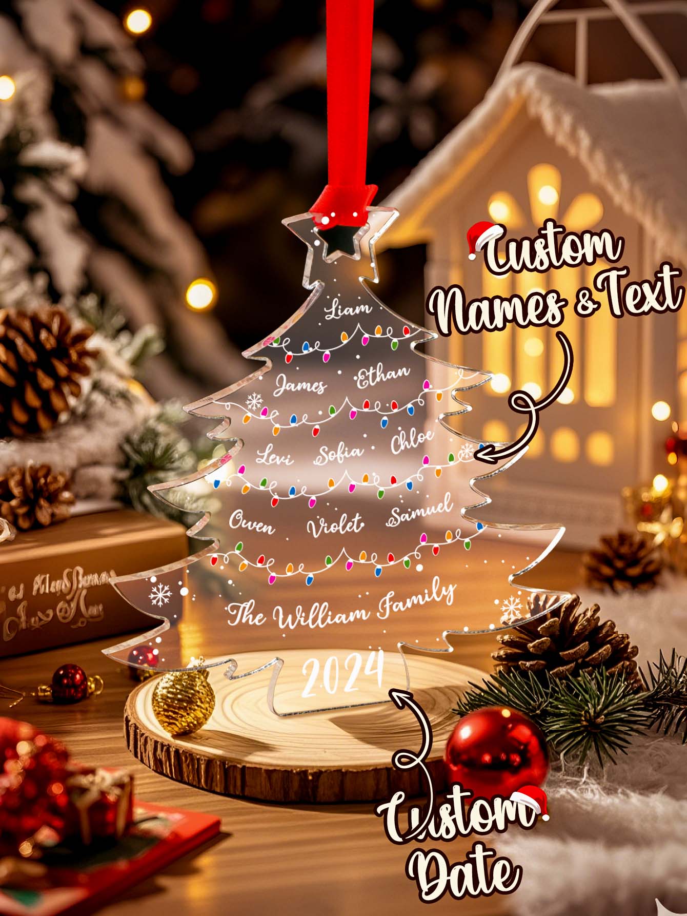 Personalized Christmas Tree Ornament with Family Names Acrylic Ornament for Christmas Gifts