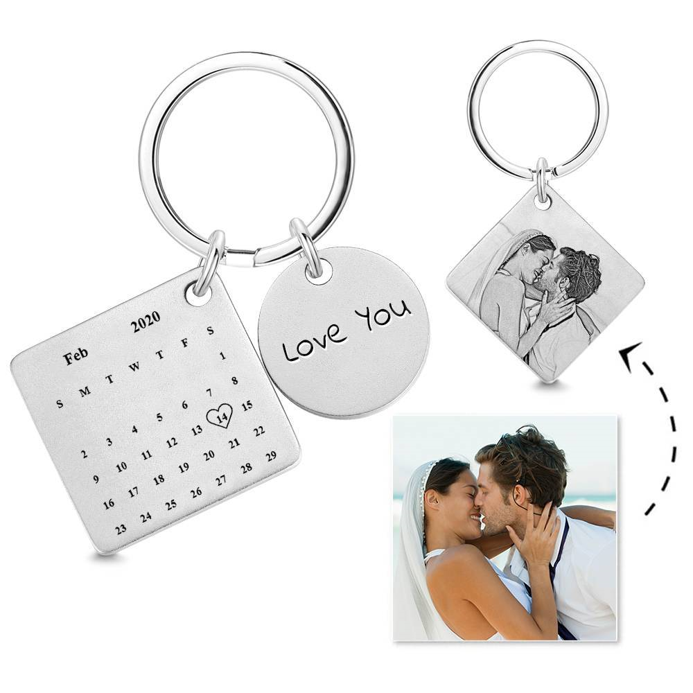 Custom Engraved Photo Keychain Calendar Keychains For Couple