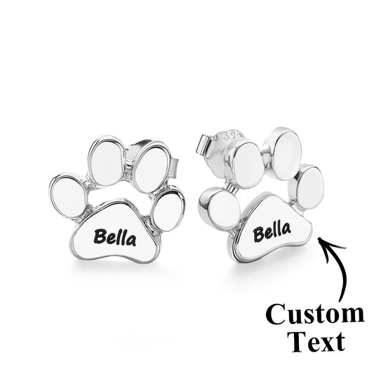 Personalized Cute Paw Print Earrings with Engraved Name Earrings Gift for Pet Lovers