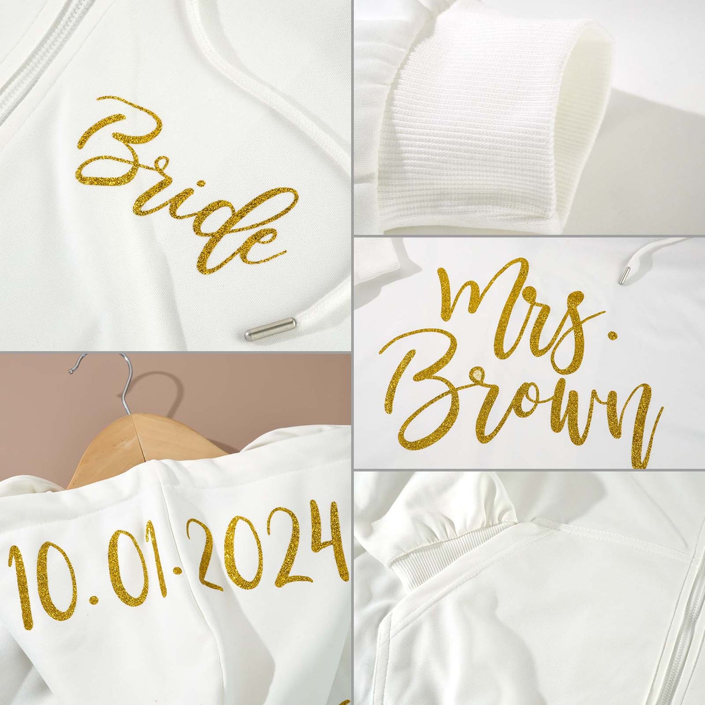 Personalized Mrs Bride Hoodie with Name Zip Up Hoodie Wedding Bridal Shower Gift for Bride