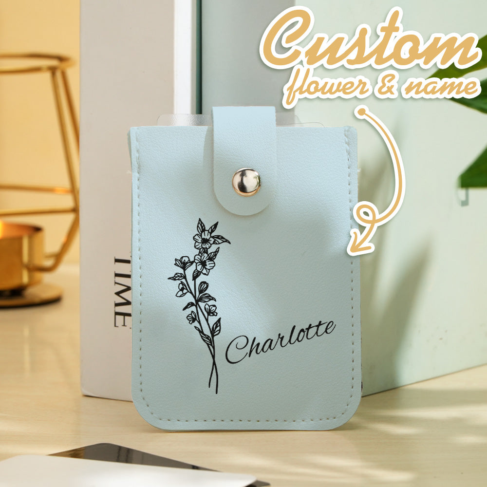 Personalized Birth Flower Wallet with Name Mini Pull-out Card Holder Wallet Gift for Her