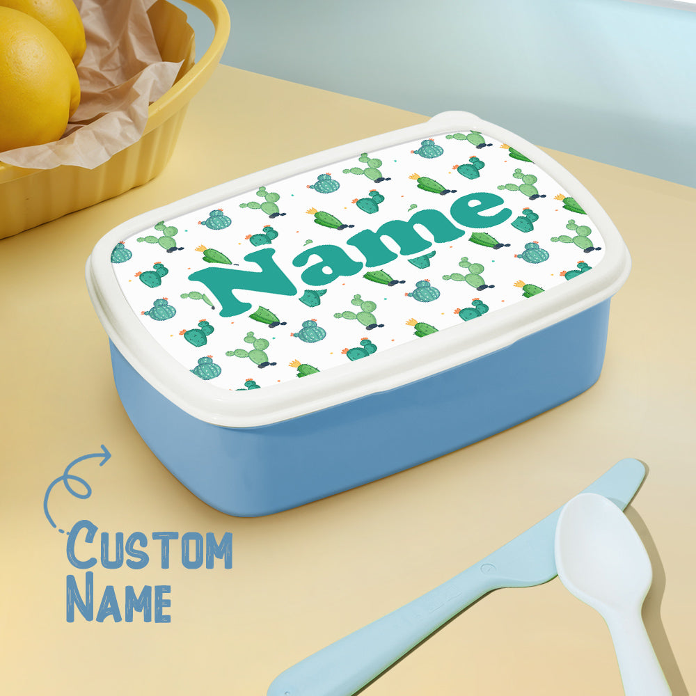 Personalized Name Lunch Box Cute Cartoon Cactus Print Lunch Box Birthday Gift for Kids