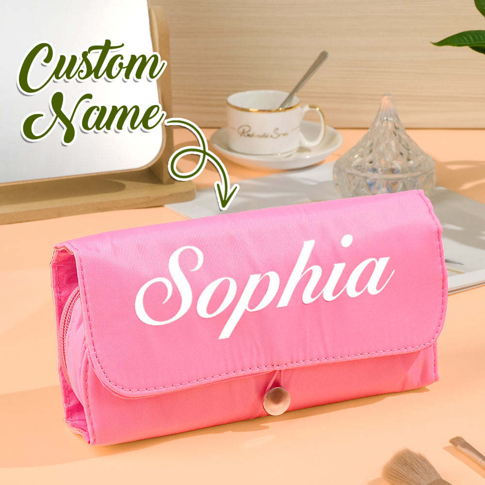 Personalized Birth Flower Makeup Brush Bag with Name Cosmetic Bag Birthday Gift for Women