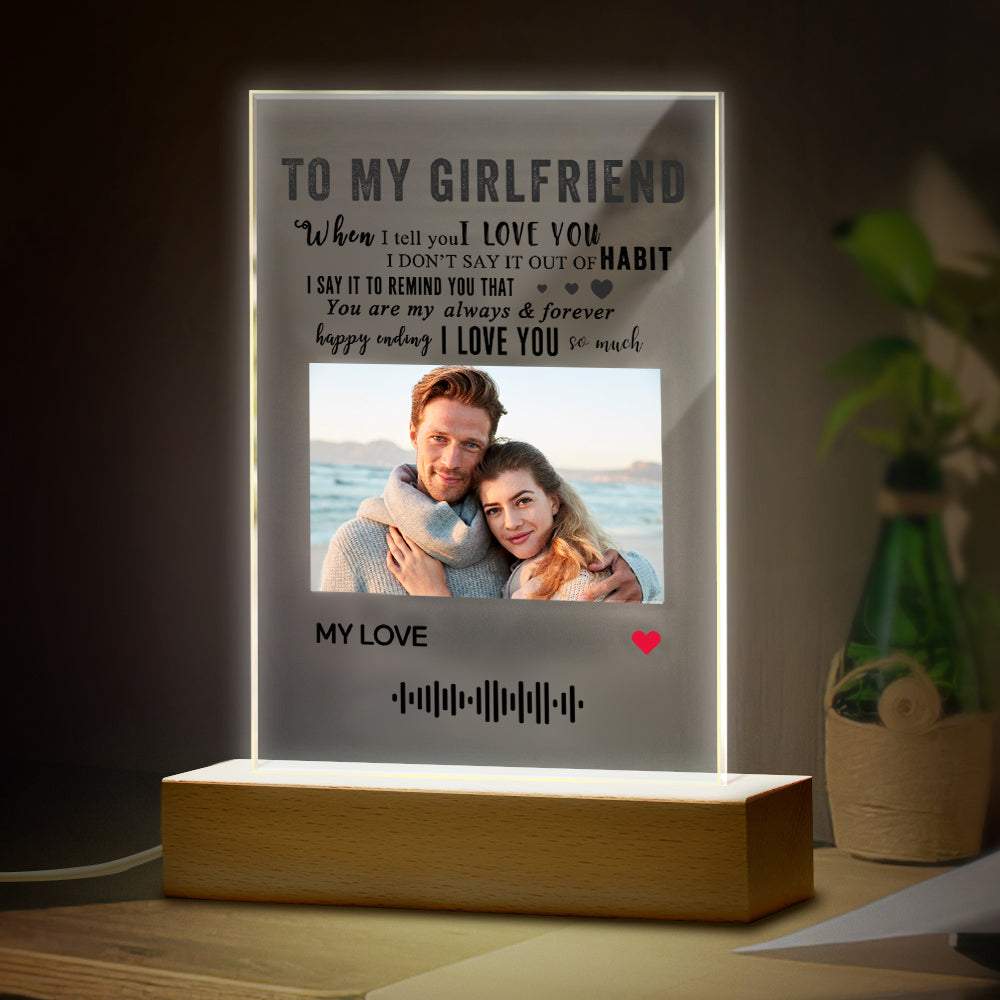 To My Girlfriend Personalized Photo Scannable Music Album Glass Plaque Night Light