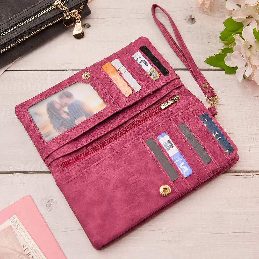 Personalized Leather Wallet with Wristlet Custom Text Wallet Birthday Bridesmaid Gift for Her