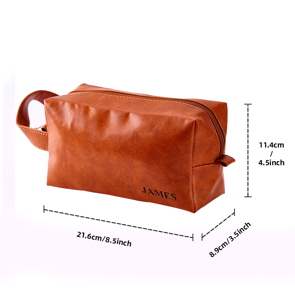 Custom Name Engraved Men's Toiletry Travel Storage Bag PU Leather Bag