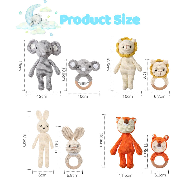 Knitted Dolls Toy Cute Animal Wooden Baby Rattle for Children's Educational Toy