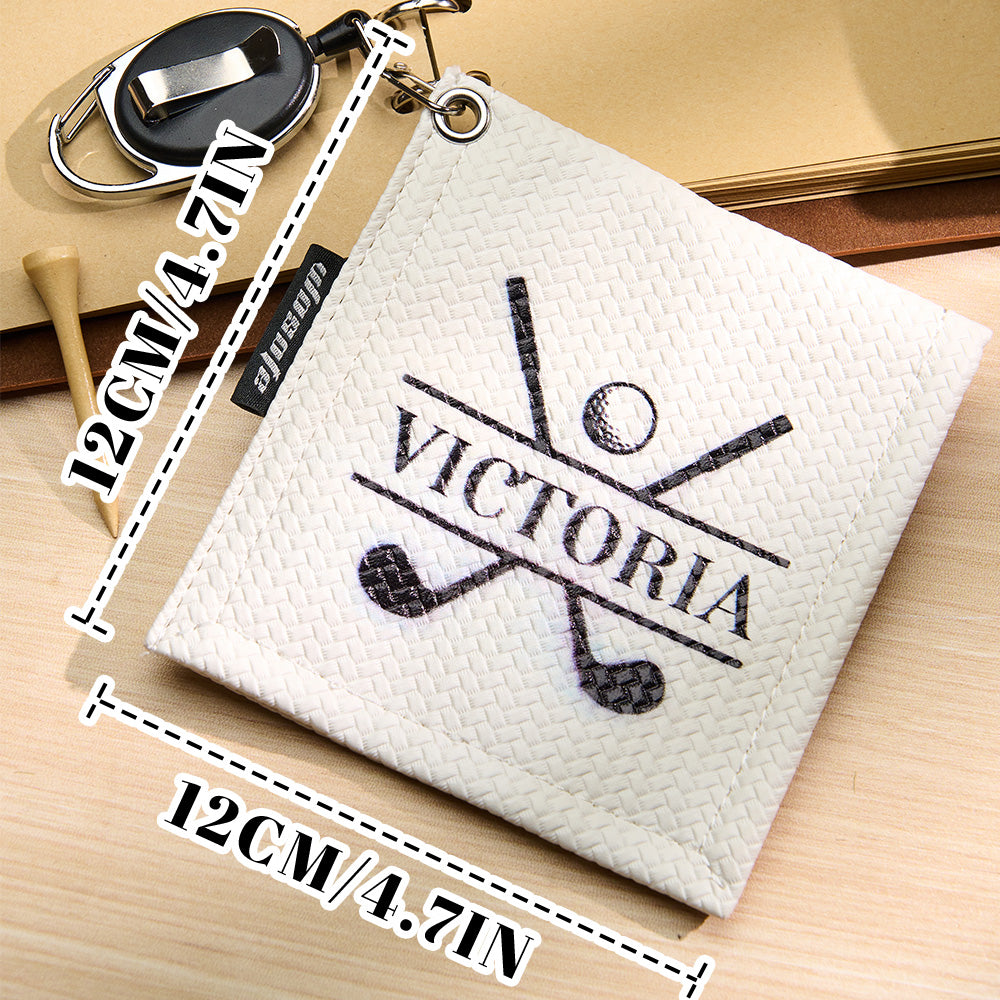 Personalized Text PU Leather Absorb Water Golf Towel with Golf Tees Retractable Clip Gift for Golf Lovers