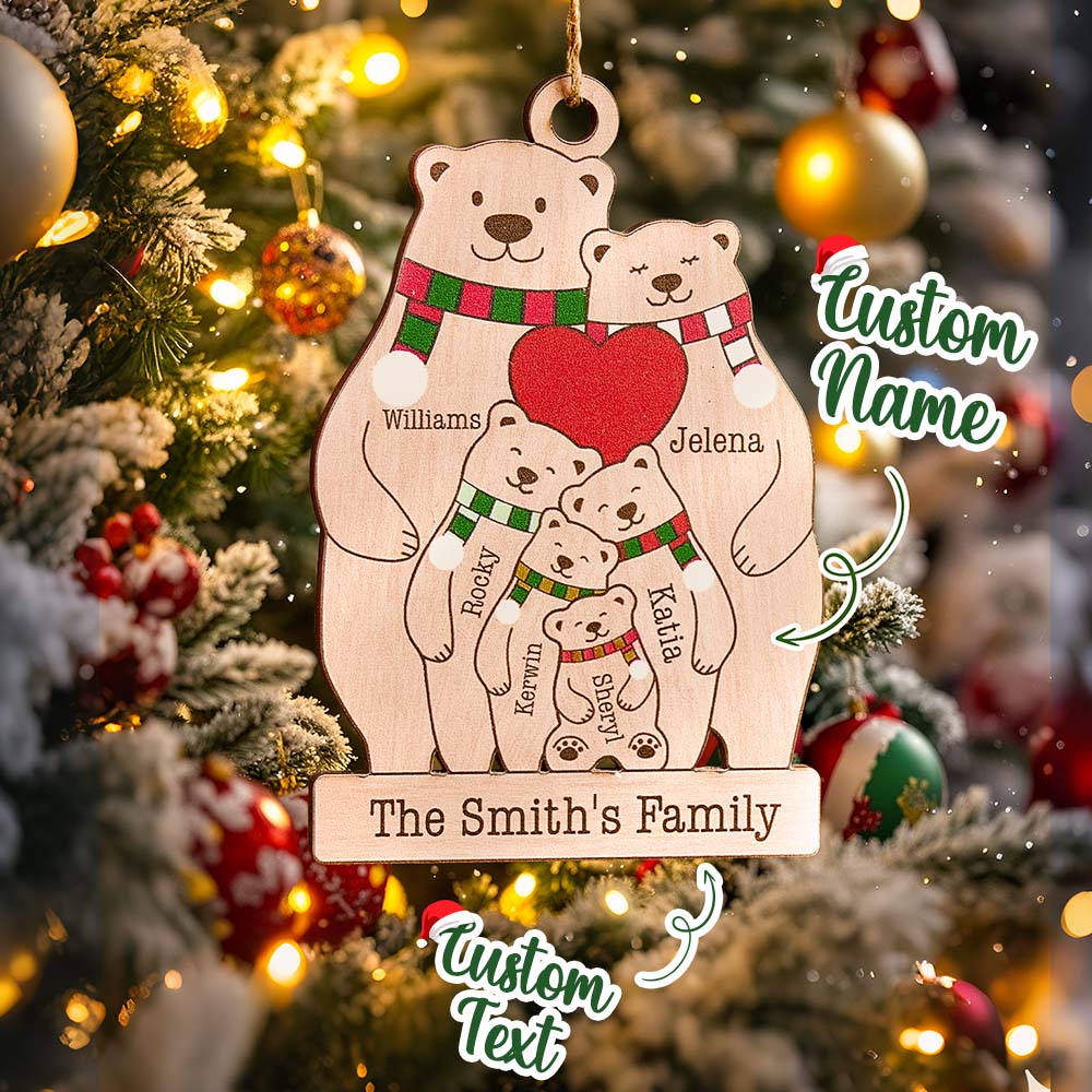 Personalized Family Wooden Bears Ornament Christmas Gift for Family