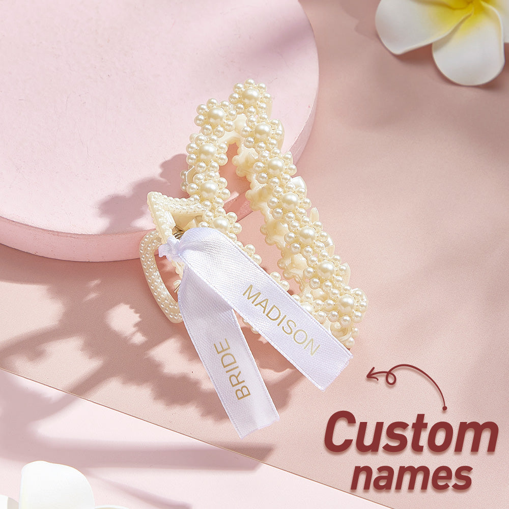 Personalized Bridal Hair Claw Clips Bridesmaid White Pearls Hair Craw Wedding Gift for Her