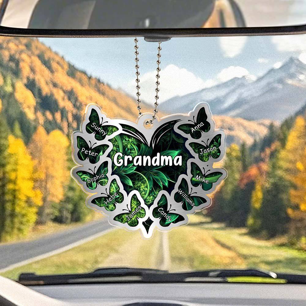 Personalized Heart Butterfly Ornament with Family Name Car Ornaments Rearview Mirror Decoration Gifts