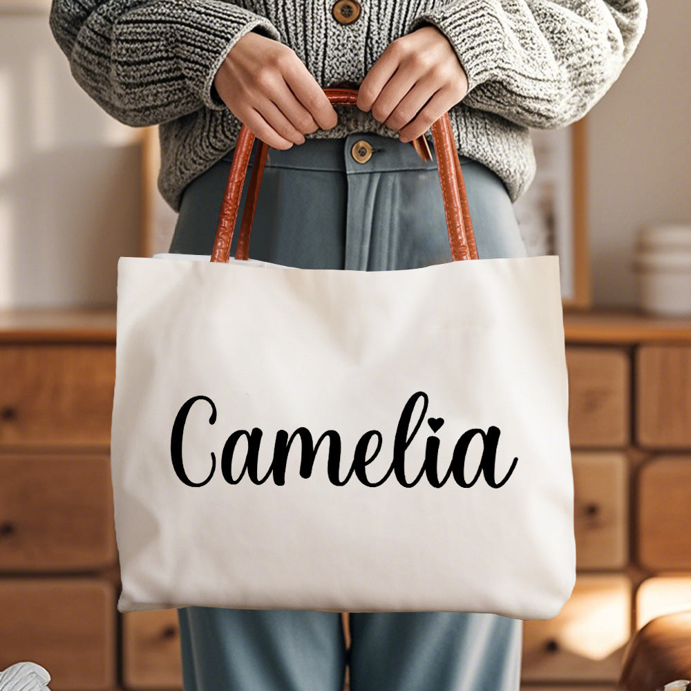 Personalized Name Canvas Tote Bag with Magnetic Buckle Tote Bag Gift for Her