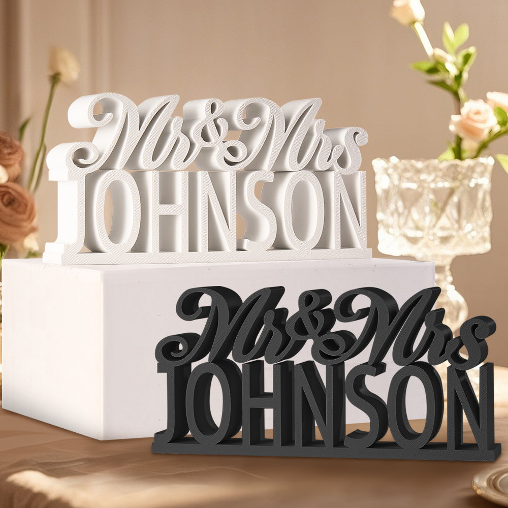 Personalized 3D Printed Mr and Mrs Table Sign Freestanding Last Name Sign Wedding Head Table Decor