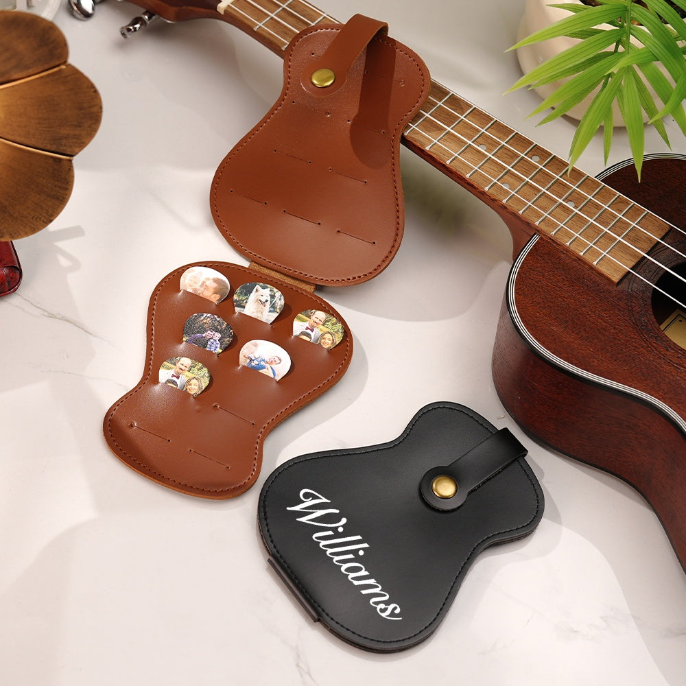 Personalized PU Leather Guitar Picks Bag with Name Guitar Picks Storage Case Birthday Gift for Guitar Lovers