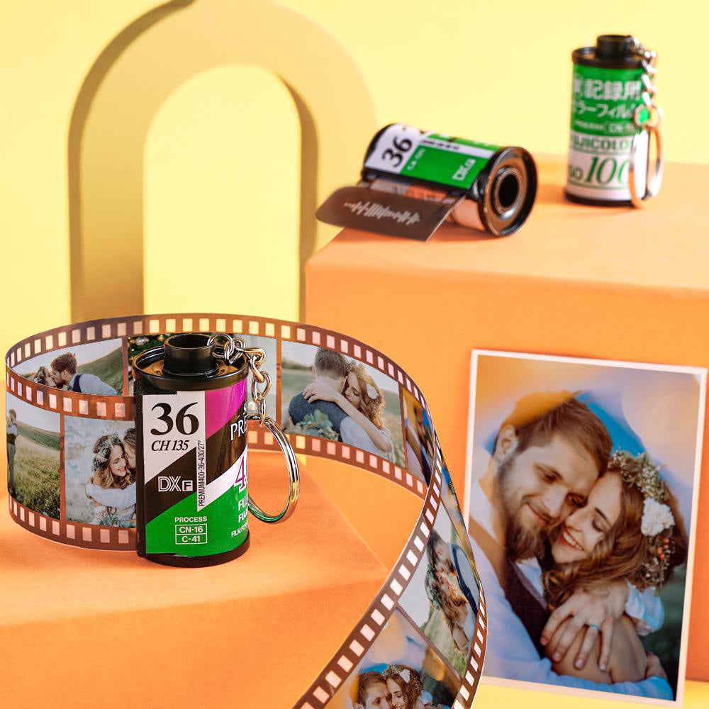 Personalized Scannable Code Photo Film Roll Keychain Green