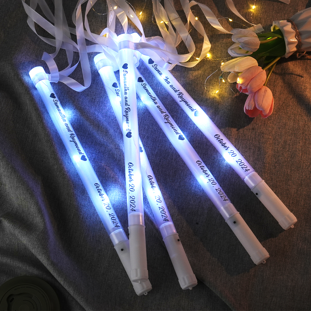 Personalized Light Up LED Stick Wedding Wands with Ribbon Lights Wedding Party Favor