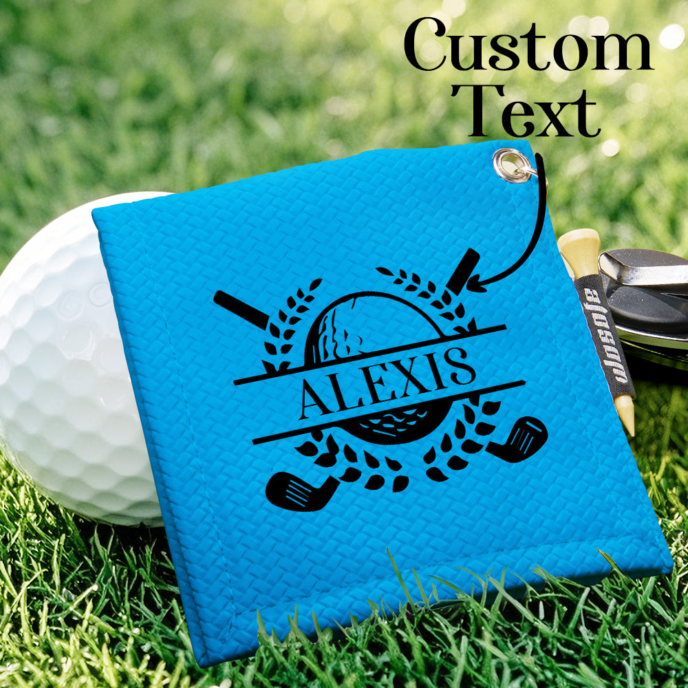 Personalized Text PU Leather Absorb Water Golf Towel with Golf Tees Retractable Clip Gift for Golf Lovers