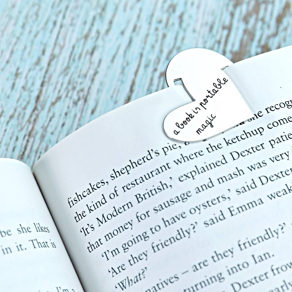 Custom Engraved Heart Metal Bookmark with Text